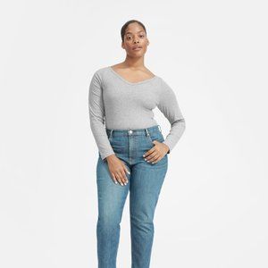 Everlane The Pima Micro-Rib Open V-Neck in Heather Grey XXS